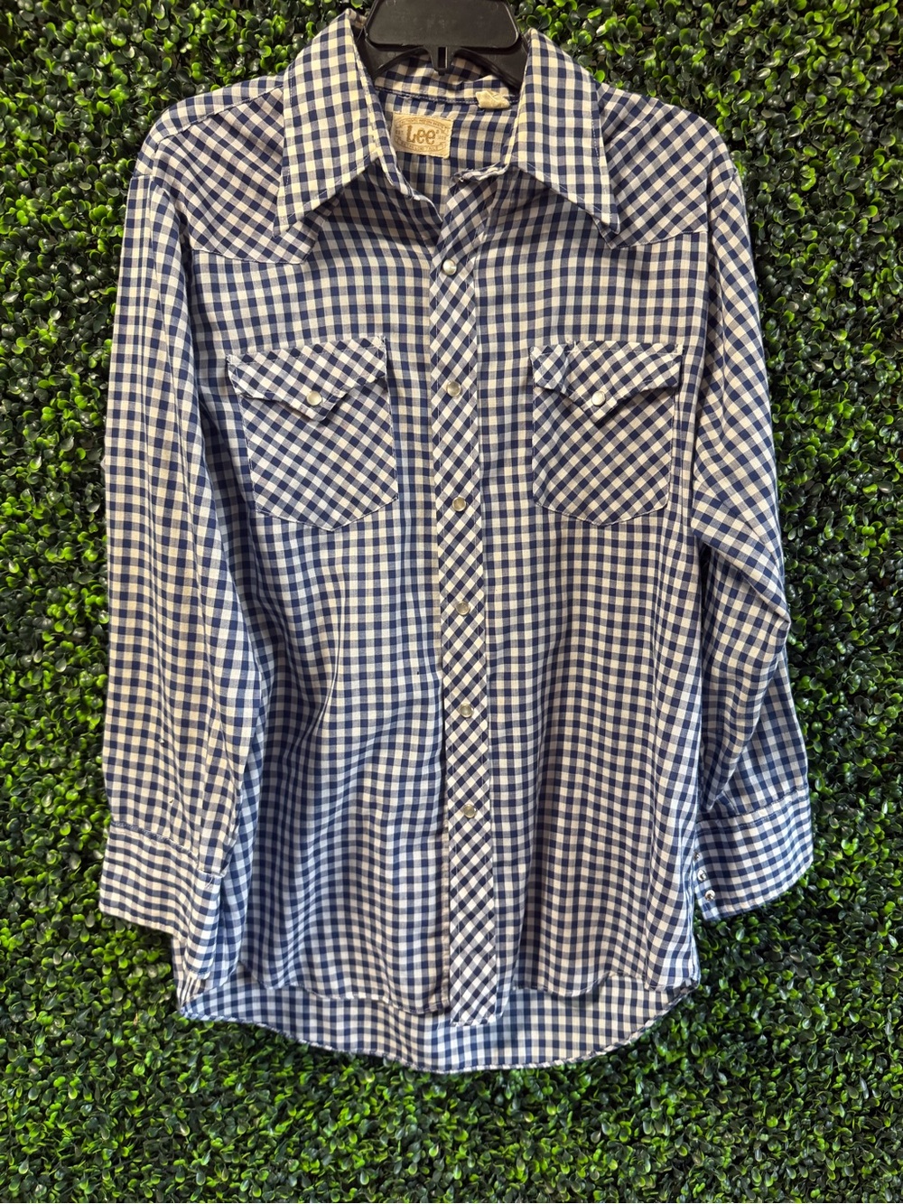 Vintage Plaid Pearl Snap Western Shirt Mens Blue Brown Cowboy